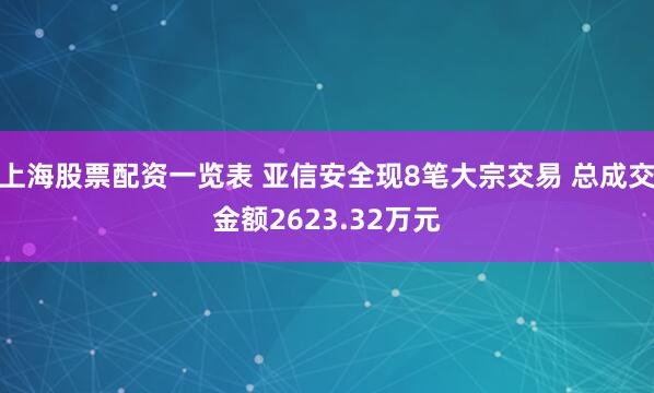 上海股票配资一览表 亚信安全现8笔大宗交易 总成交金额2623.32万元